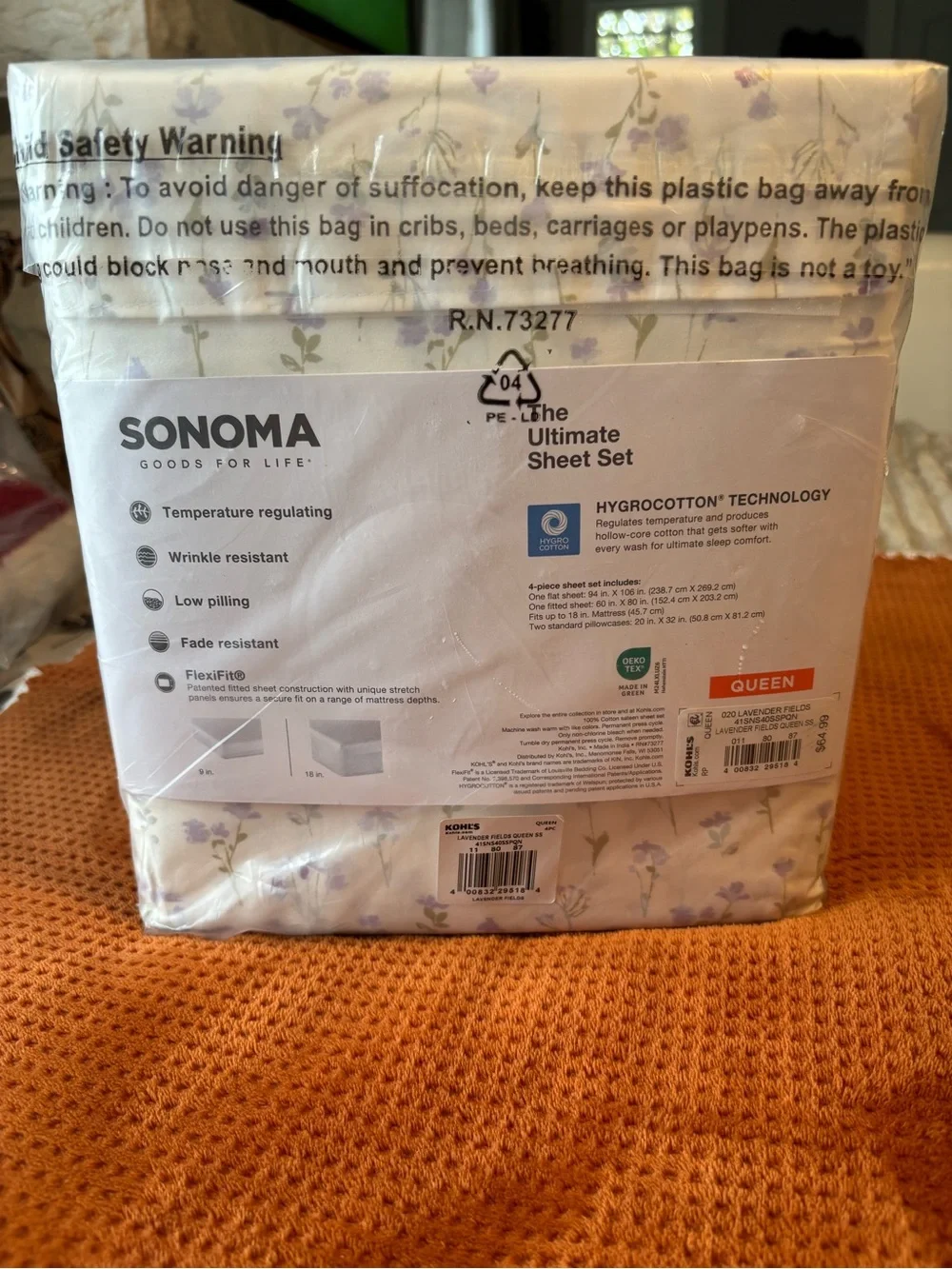 SONOMA Queen Cream Sheet Set with Lavender Floral Print